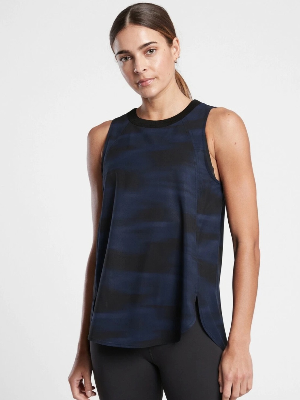 Athleta Zepher Blue and Black Mixed Camo Quick Dry Tank in Size XS
